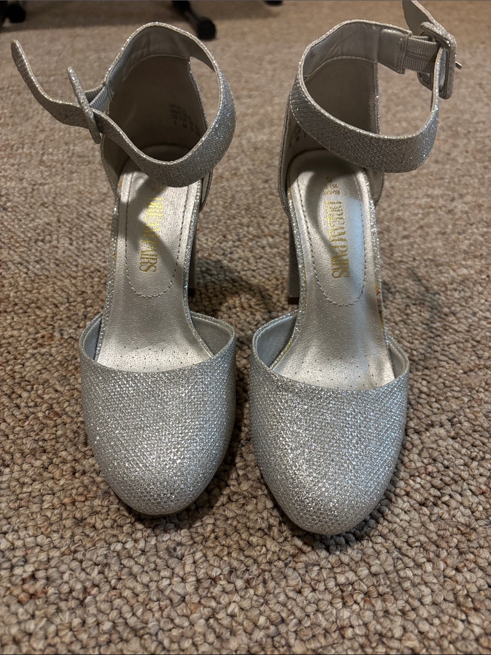 Dream Pairs Silver Glitter Ankle-Strap Heels